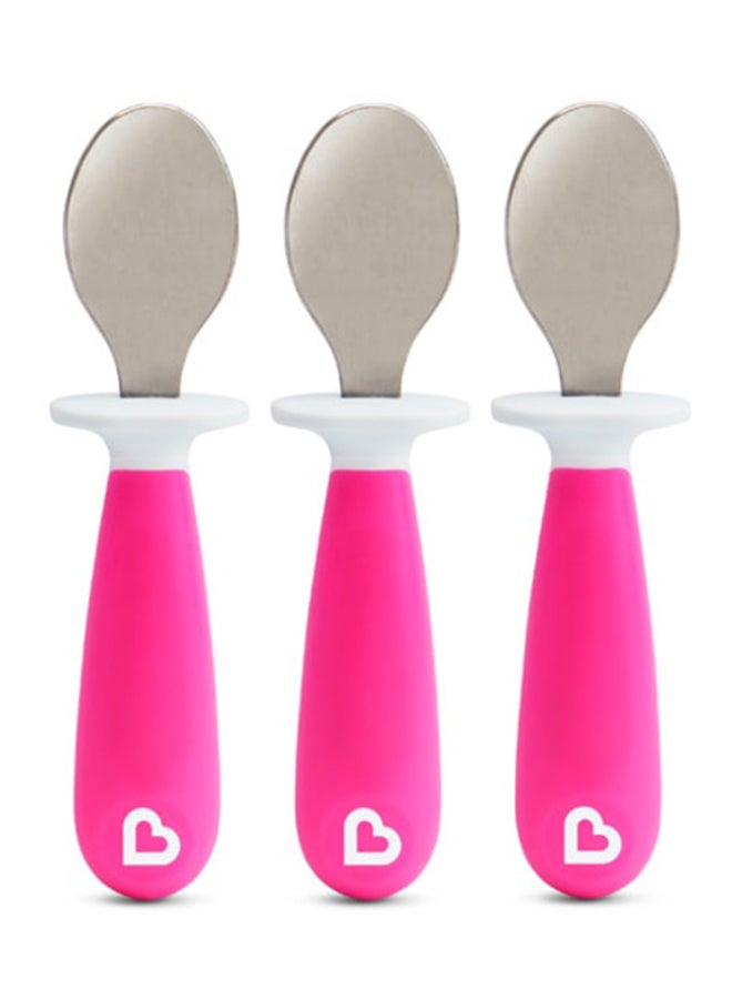 Pack Of 3 Raise Toddler Spoons Pink/Silver/White