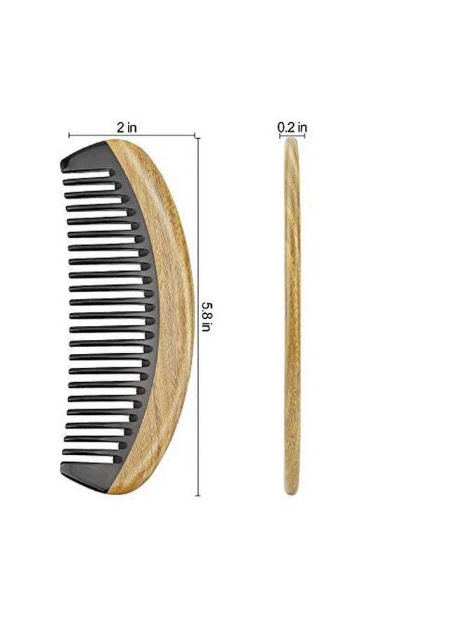 100% Handmade Natural Green Sandalwood With Buffalo Horn Hair Combs Antistatic Sandalwood Scent Natural Hair Detangler Wooden Combs (Buffalo Horn Oval Wide Tooth)