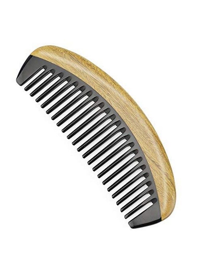 100% Handmade Natural Green Sandalwood With Buffalo Horn Hair Combs Antistatic Sandalwood Scent Natural Hair Detangler Wooden Combs (Buffalo Horn Oval Wide Tooth)