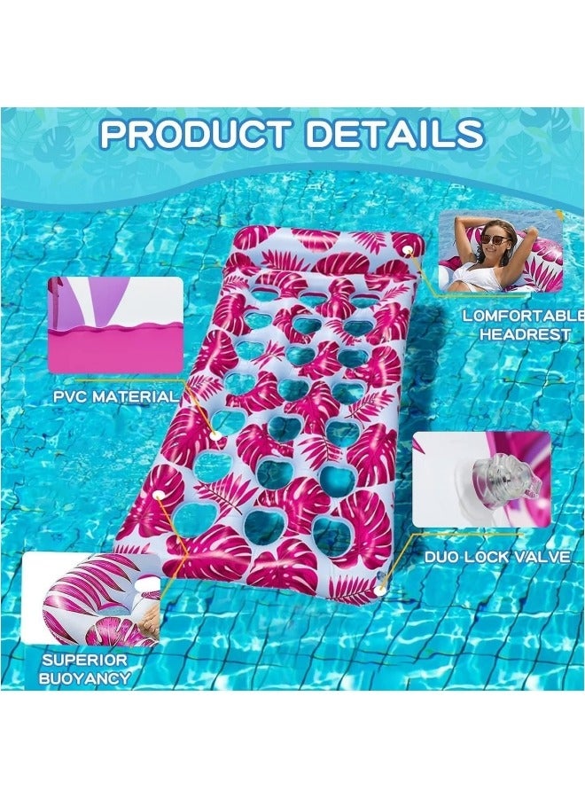 Pool Lounger Float,Water Lounger Pool Chair Lounge,Inflatable Pool Hammock Float 21-Cooling Holes, Floating Mat Swimming Pool Floats Toys Pink