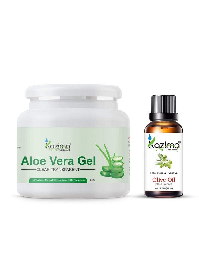 Aloe Vera Gel Raw (250 Gram) And Olive Oil (15Ml) 100% Pure Natural Raw Combo Pack Ideal For Skin Care Dark Circles Face Hair Care