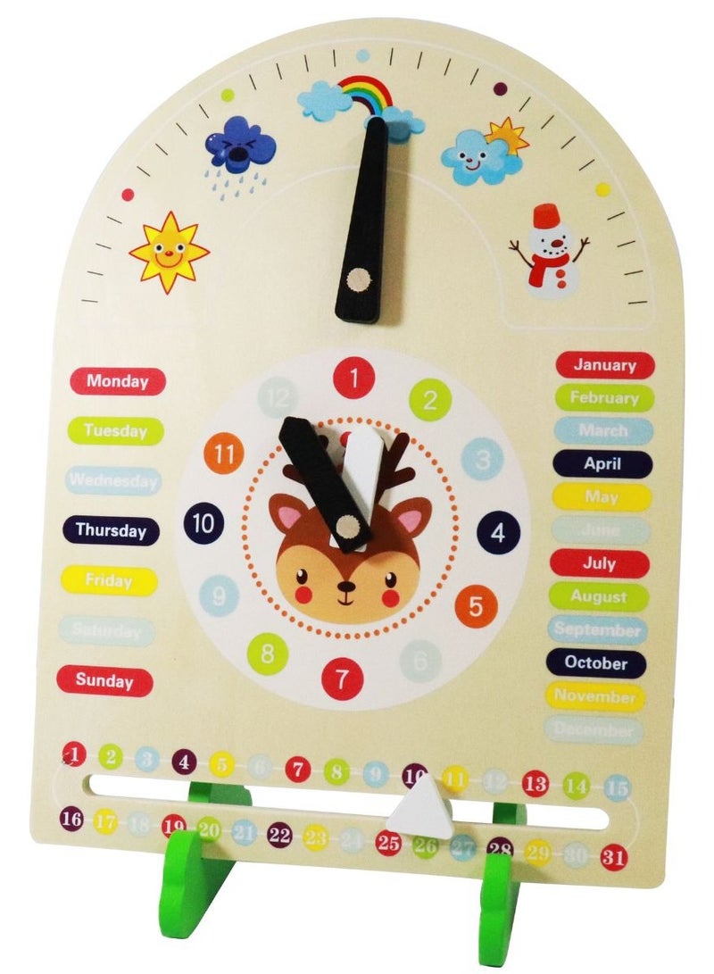 Kids Clock Toy Time Learning Blackboard Stand Montessori Wooden Toys Season Timing Month Date Week Weather Studying All-in-one Display Board Educational Toys for Toddlers