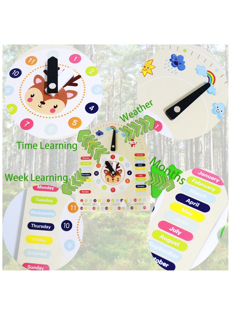 Kids Clock Toy Time Learning Blackboard Stand Montessori Wooden Toys Season Timing Month Date Week Weather Studying All-in-one Display Board Educational Toys for Toddlers