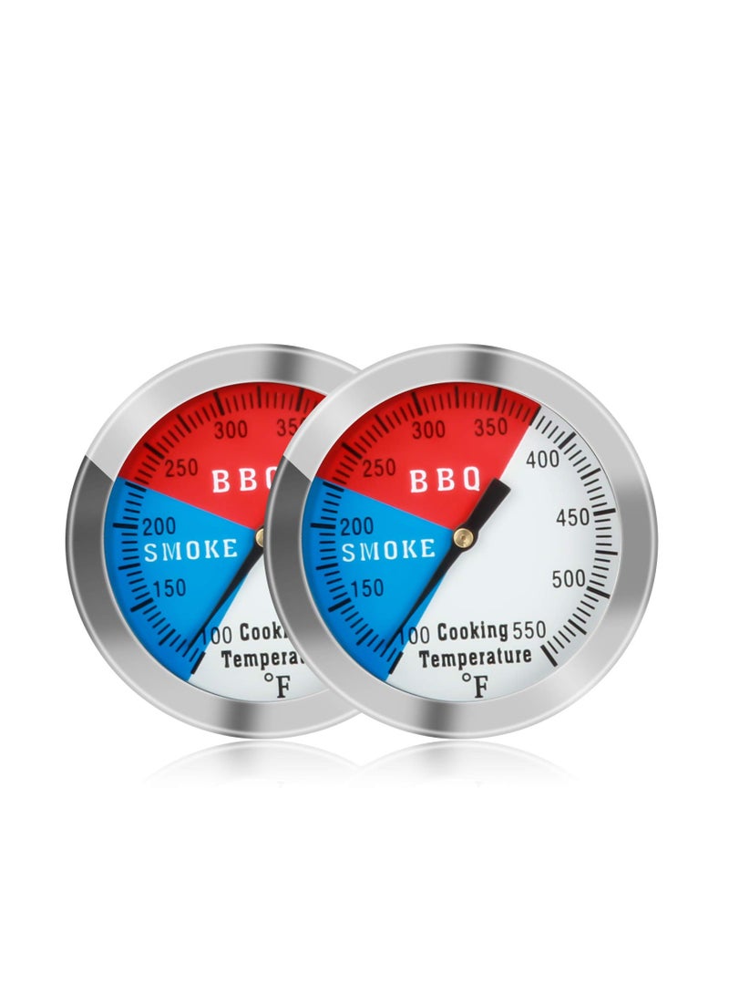 BBQ Thermometer Temperature Gauge, 2Inch Stainless Steel Barbecue Charcoal Grill Smoker Temp Gauge Pit, Fahrenheit and Heat Indicator for Cooking Meat,Stainless Steel Temp Gauge (2Pack)