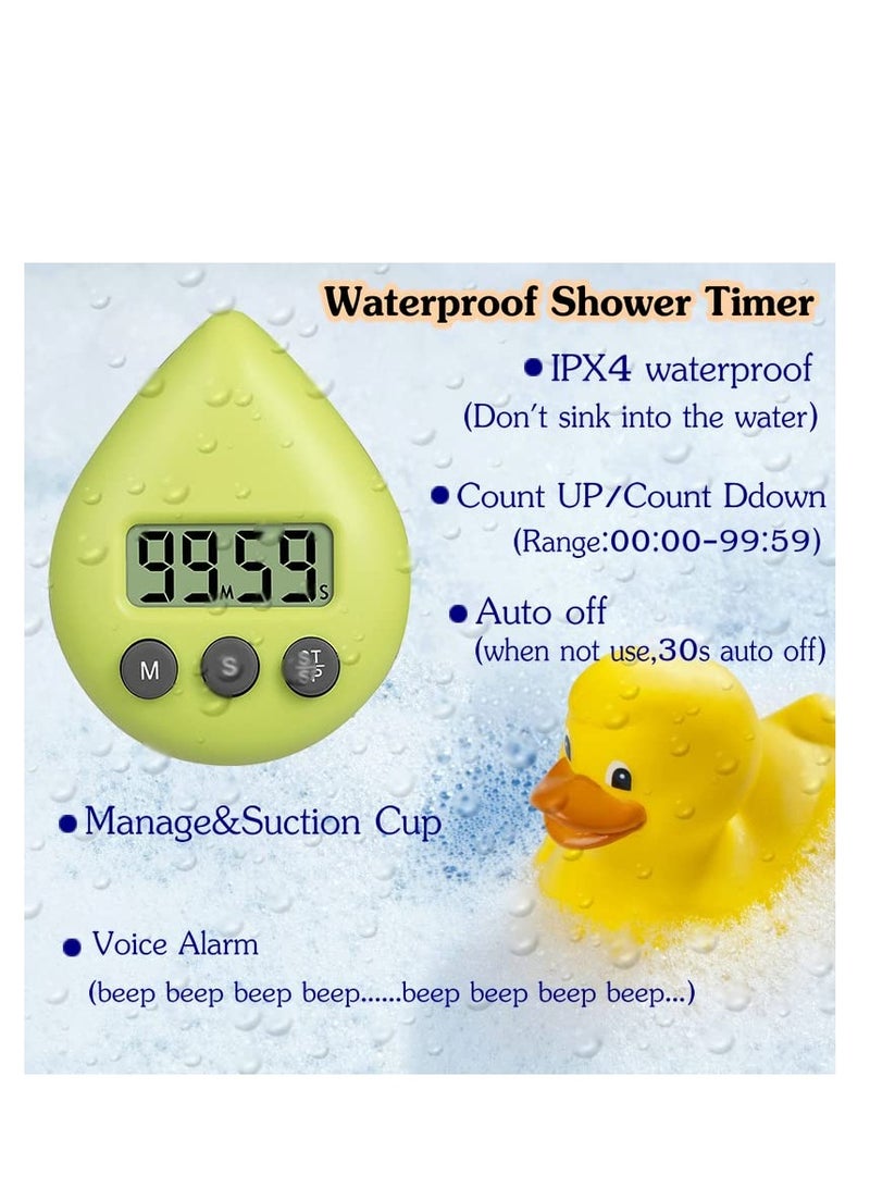 Silent Non-Ticking Battery Operated Shower Timer, Waterproof Digital Timer, Small Size Cute Timer with Suction Cup, Small Size and Good Performance, Strong Magnet on the Back (Light Green)