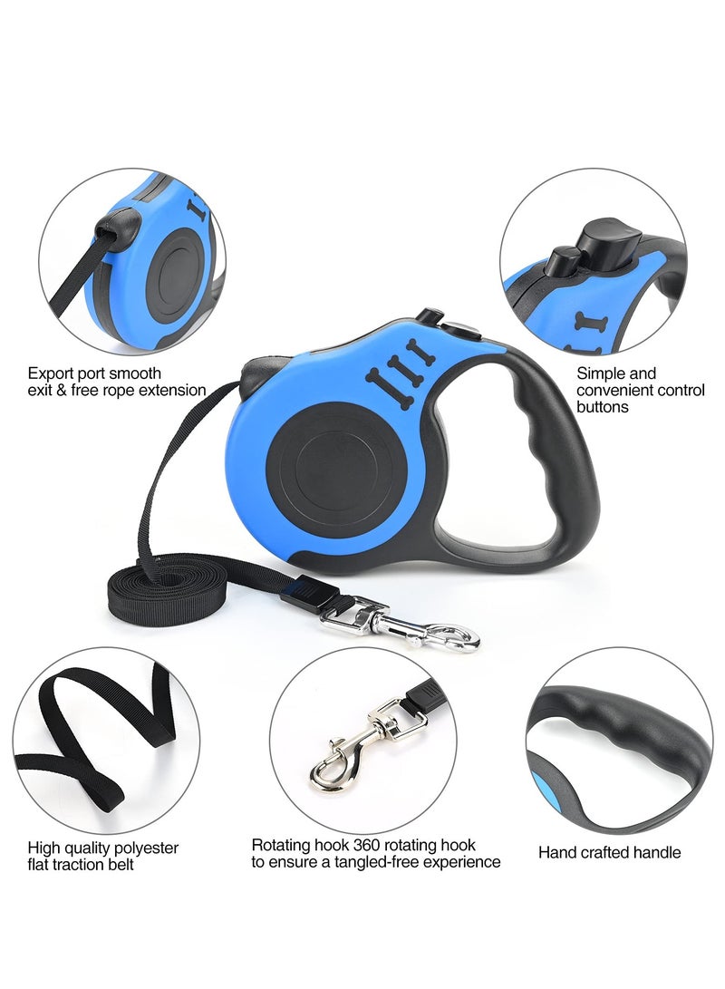 Retractable Dog Leash Heavy Duty Dog Leash Suitable for Dogs Up to 25kg, 5m Strong Nylon Tape Anti-slip Handle One-hand Brake One-touch Suspension Lock Tangle-free (Blue)