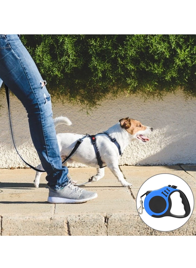 Retractable Dog Leash Heavy Duty Dog Leash Suitable for Dogs Up to 25kg, 5m Strong Nylon Tape Anti-slip Handle One-hand Brake One-touch Suspension Lock Tangle-free (Blue)