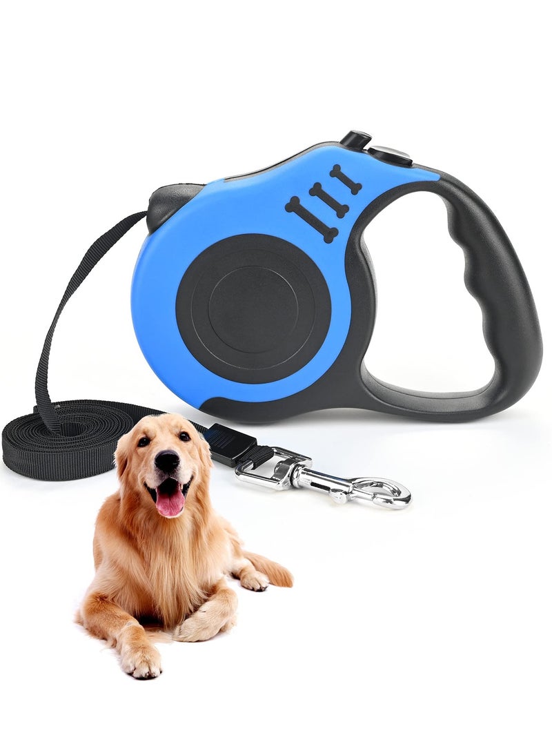 Retractable Dog Leash Heavy Duty Dog Leash Suitable for Dogs Up to 25kg, 5m Strong Nylon Tape Anti-slip Handle One-hand Brake One-touch Suspension Lock Tangle-free (Blue)