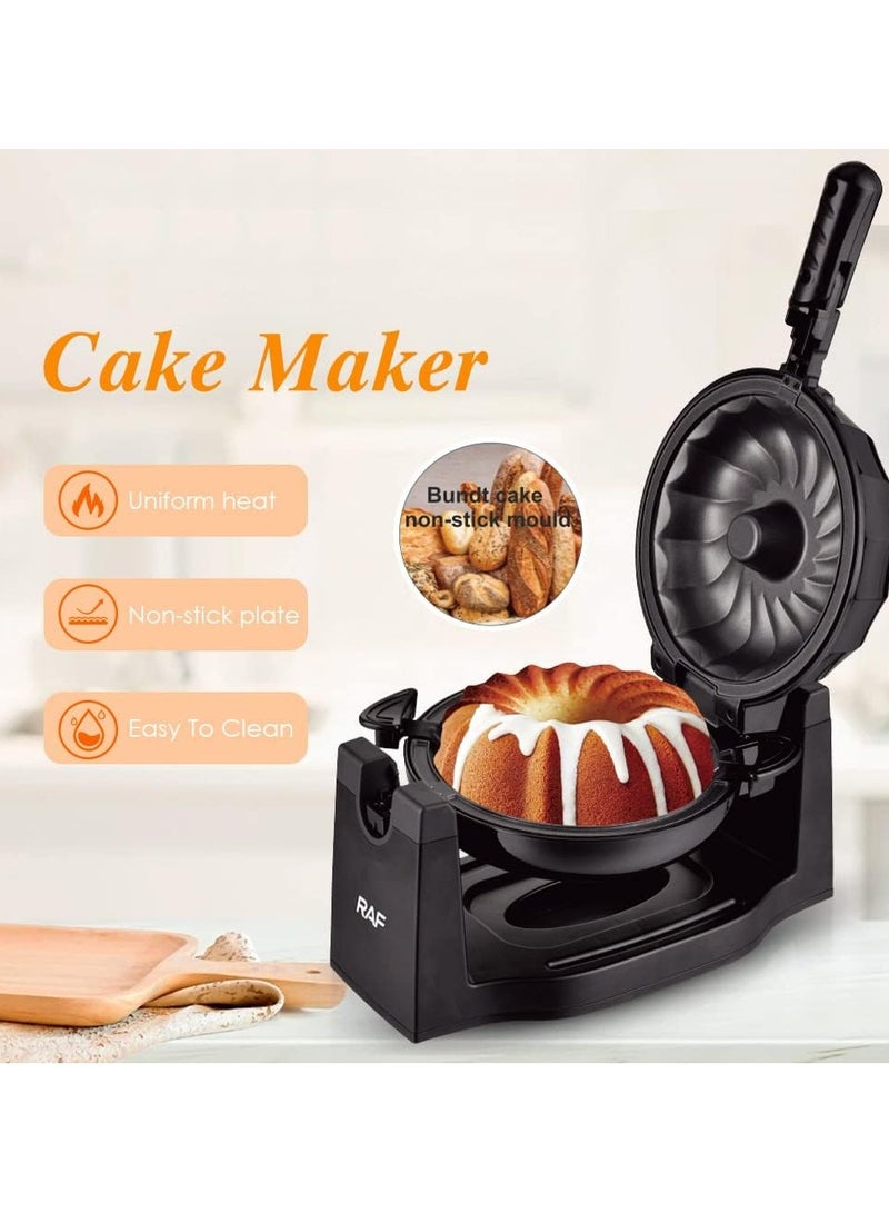 Rotatable Electric Toaster and Cake Maker, 1600W, Uniform Heat, Non-Stick Plate, Easy to Clean, Heating and Uniformity, 28cm Capacity (Black)