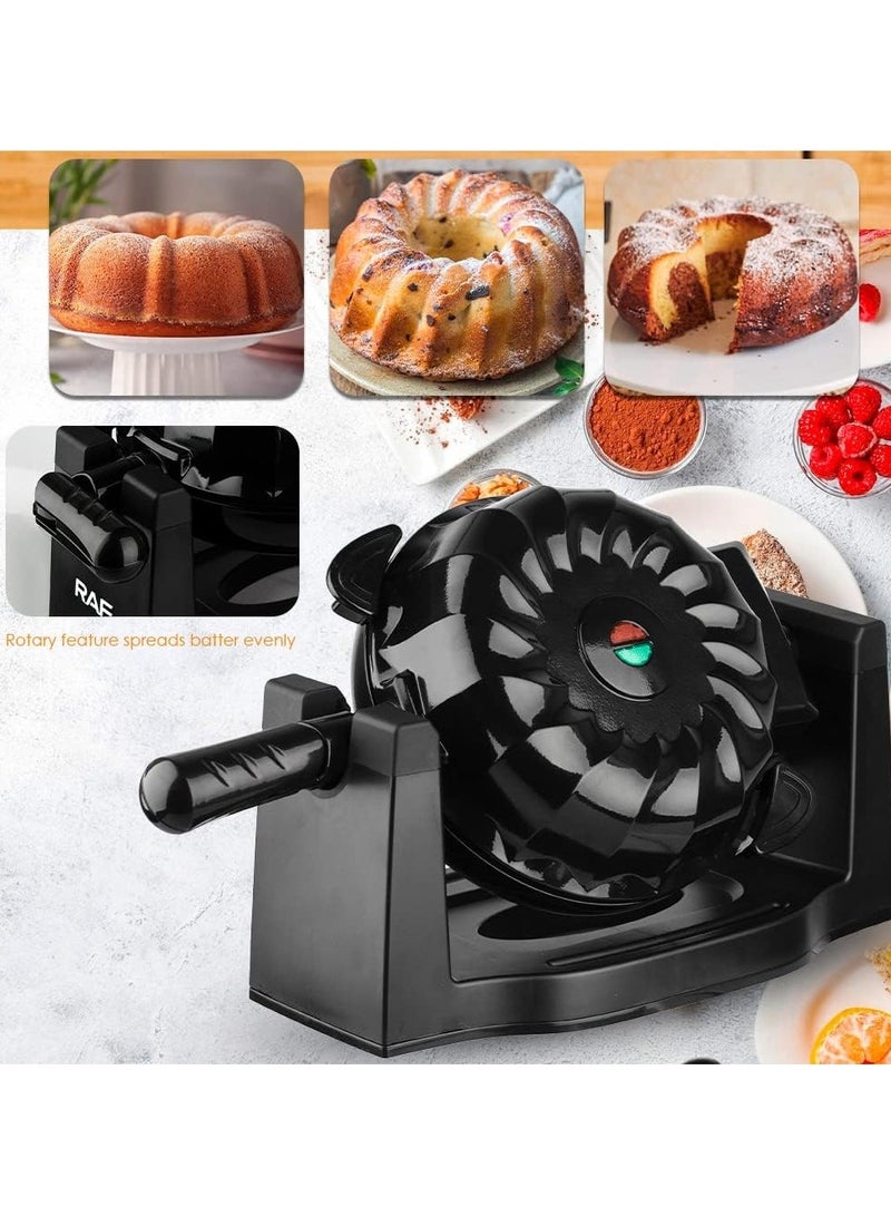 Rotatable Electric Toaster and Cake Maker, 1600W, Uniform Heat, Non-Stick Plate, Easy to Clean, Heating and Uniformity, 28cm Capacity (Black)