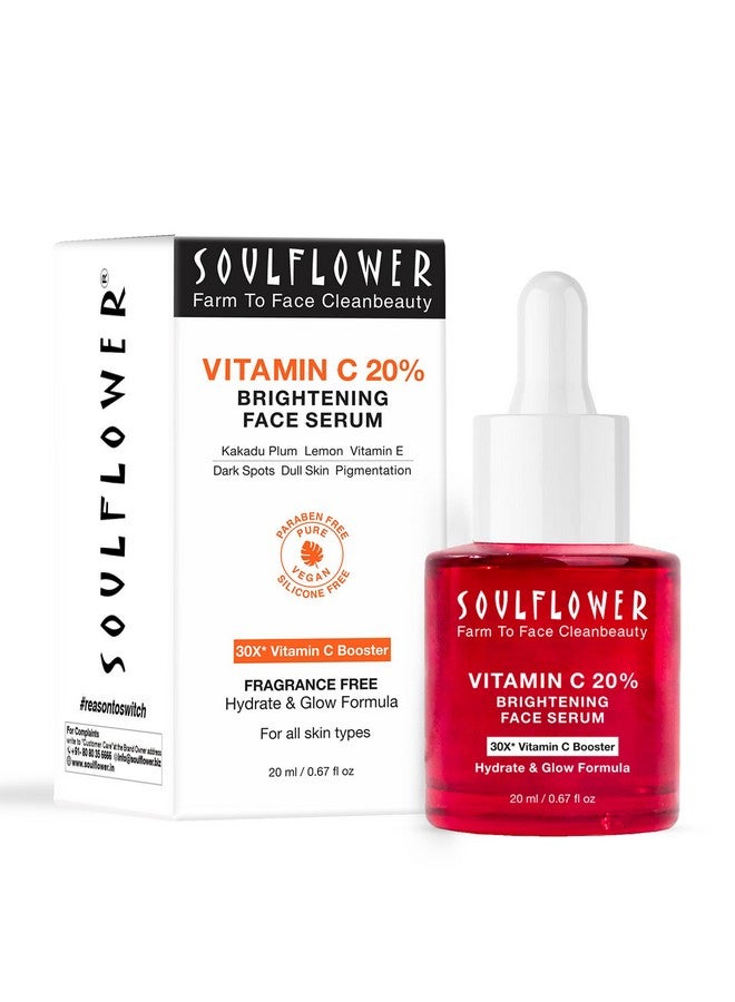 20% Vitamin C Face Serum For Glowing Skin Dark Spot Reduction Pigmentation With Kakadu Plum Lemon Succinic Acid & Vitamin E For Men & Women 30X* Vitamin C Booster Formula 20Ml