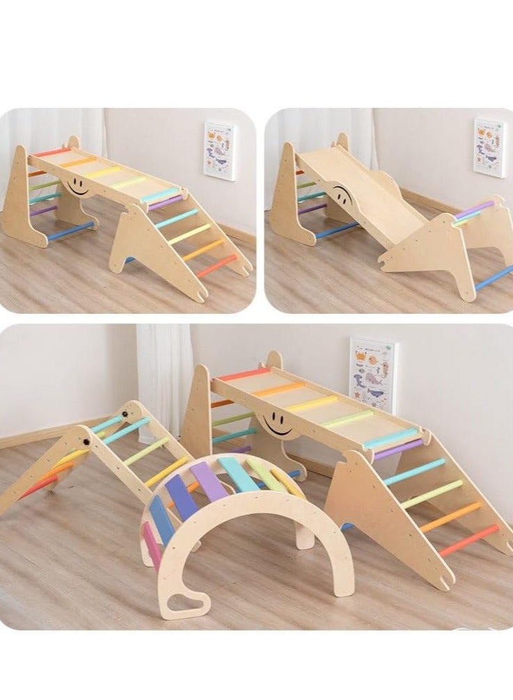 COOLBABY climbing toys for toddlers 1-3 inside Children's Wooden Climbing Frame Baby Sensory Training Climbing Frame Infant Indoor Climbing Frame Slide Combination Toys 4 pieces