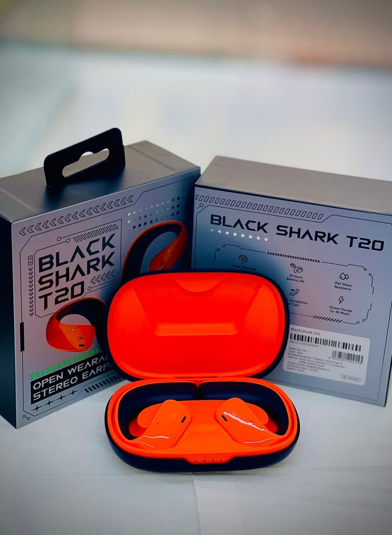 Black Shark Earphone T20 Earphone With Open Ear Wireless Earbuds Design, 35 Hours Long Battery Life, Strong 5.3 Bluetooth Connectivity, IPX67 Water Resistance and Comfortable and Lightweight Global Version 2024