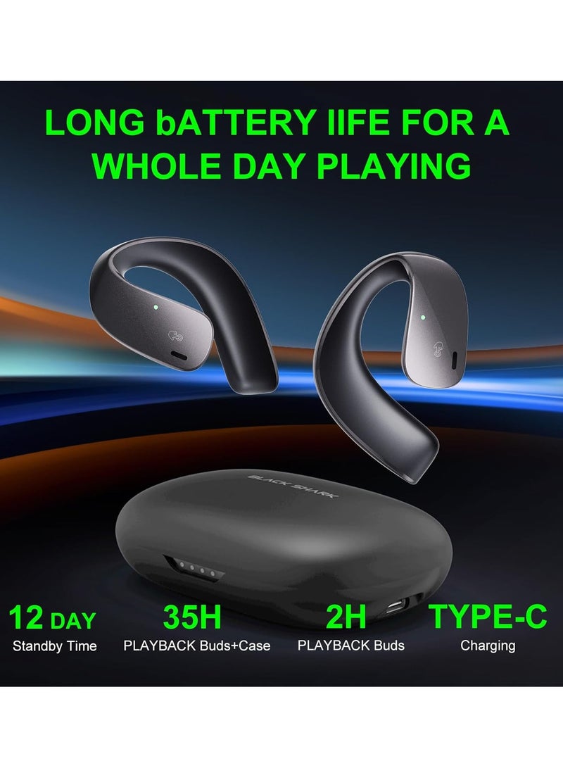Black Shark Earphone T20 Earphone With Open Ear Wireless Earbuds Design, 35 Hours Long Battery Life, Strong 5.3 Bluetooth Connectivity, IPX67 Water Resistance and Comfortable and Lightweight Global Version 2024