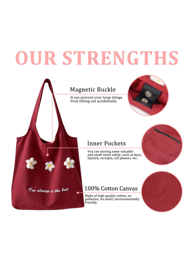 Canvas Tote Bag, Natural Cotton Shopping Tote Bags for Women Girls Ladies Canvas Shoulder Bag Handbag Reusable Shopper Totes