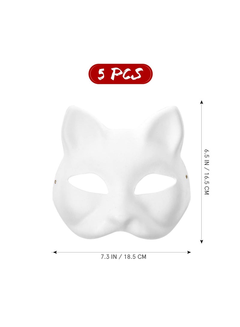 DIY Unpainted White Paper Mask Fox Cat Face Pulp Blank Hand Painted Mask Personality Design Mask for Dance Party Festival Performance White (5 Pcs)