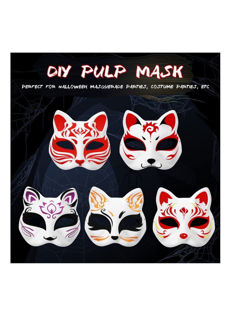 DIY Unpainted White Paper Mask Fox Cat Face Pulp Blank Hand Painted Mask Personality Design Mask for Dance Party Festival Performance White (5 Pcs)