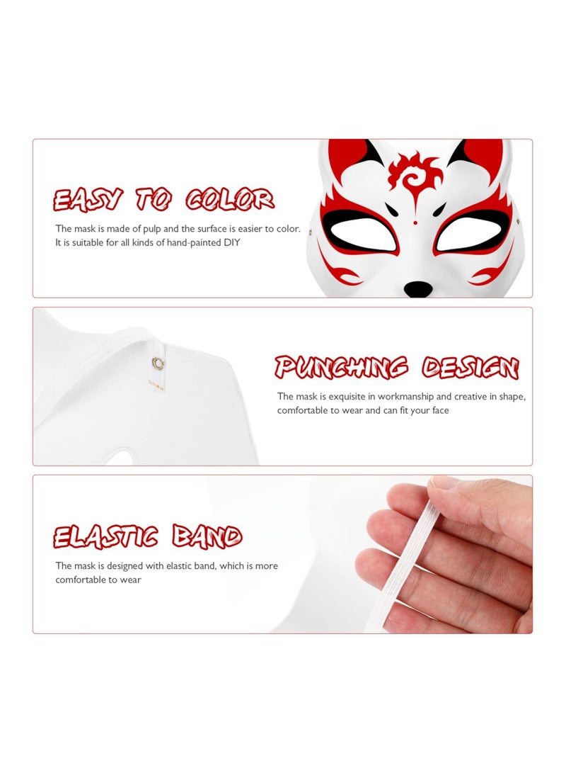 DIY Unpainted White Paper Mask Fox Cat Face Pulp Blank Hand Painted Mask Personality Design Mask for Dance Party Festival Performance White (5 Pcs)