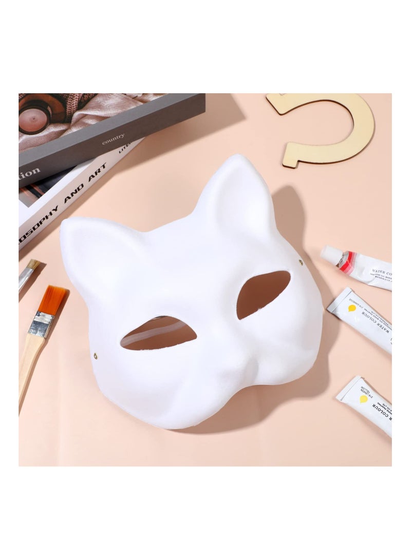 DIY Unpainted White Paper Mask Fox Cat Face Pulp Blank Hand Painted Mask Personality Design Mask for Dance Party Festival Performance White (5 Pcs)
