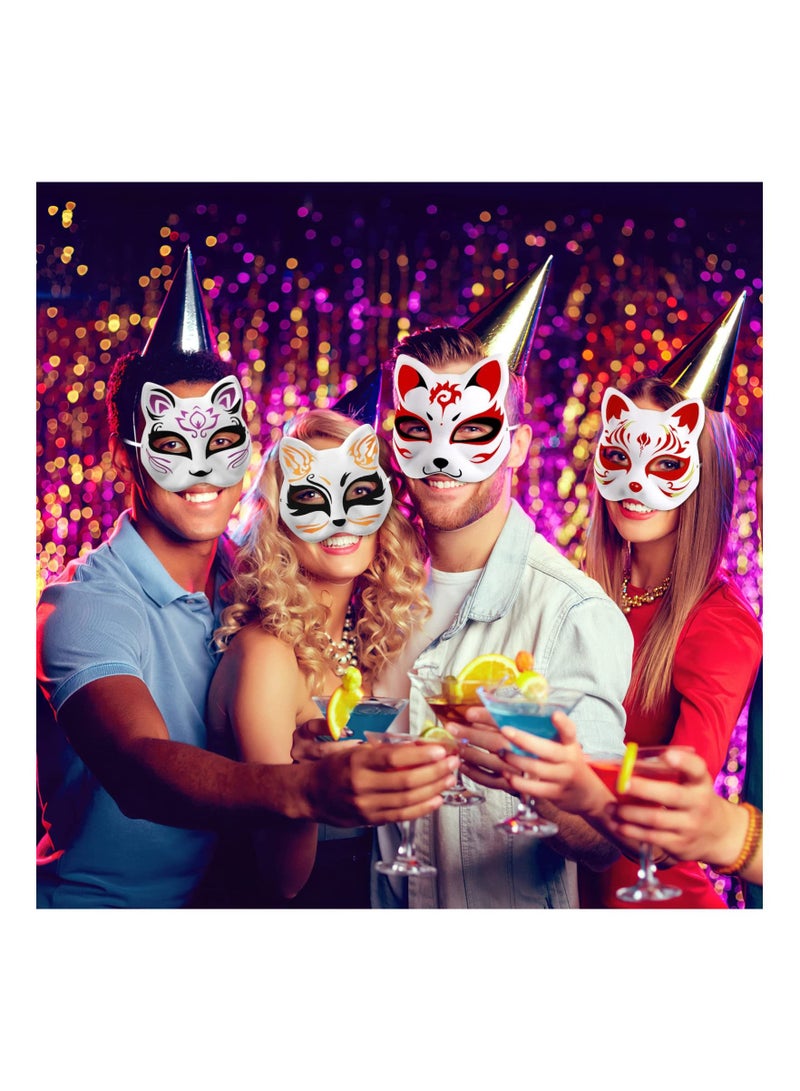 DIY Unpainted White Paper Mask Fox Cat Face Pulp Blank Hand Painted Mask Personality Design Mask for Dance Party Festival Performance White (5 Pcs)