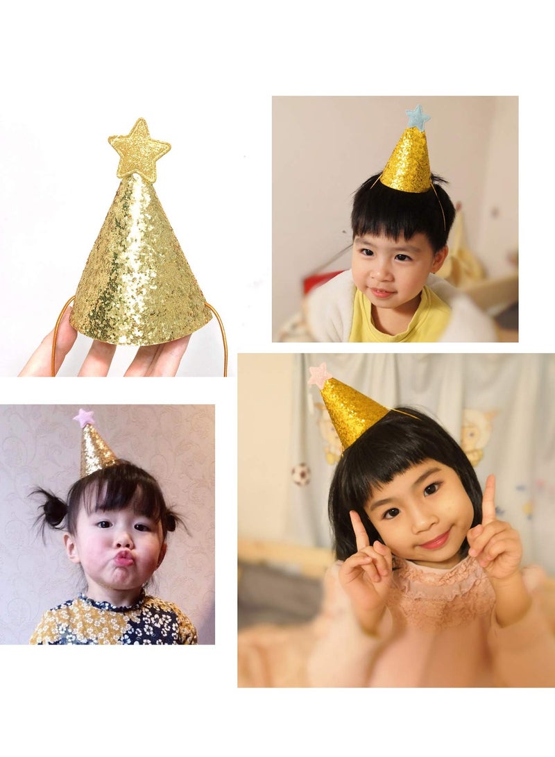 12 Pack Golden Star Birthday Hats Happy Birthday Cloth Party Cone Hats Shiny Party Hat for Kids Adults Pets