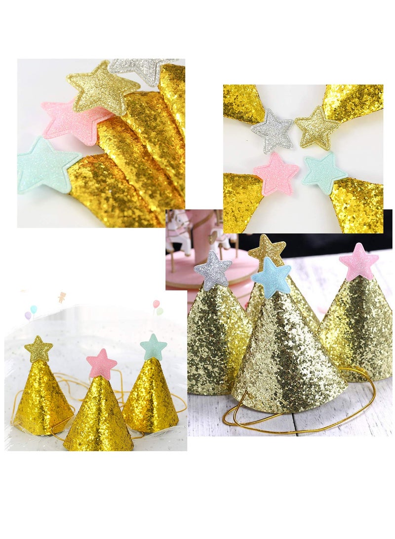 12 Pack Golden Star Birthday Hats Happy Birthday Cloth Party Cone Hats Shiny Party Hat for Kids Adults Pets