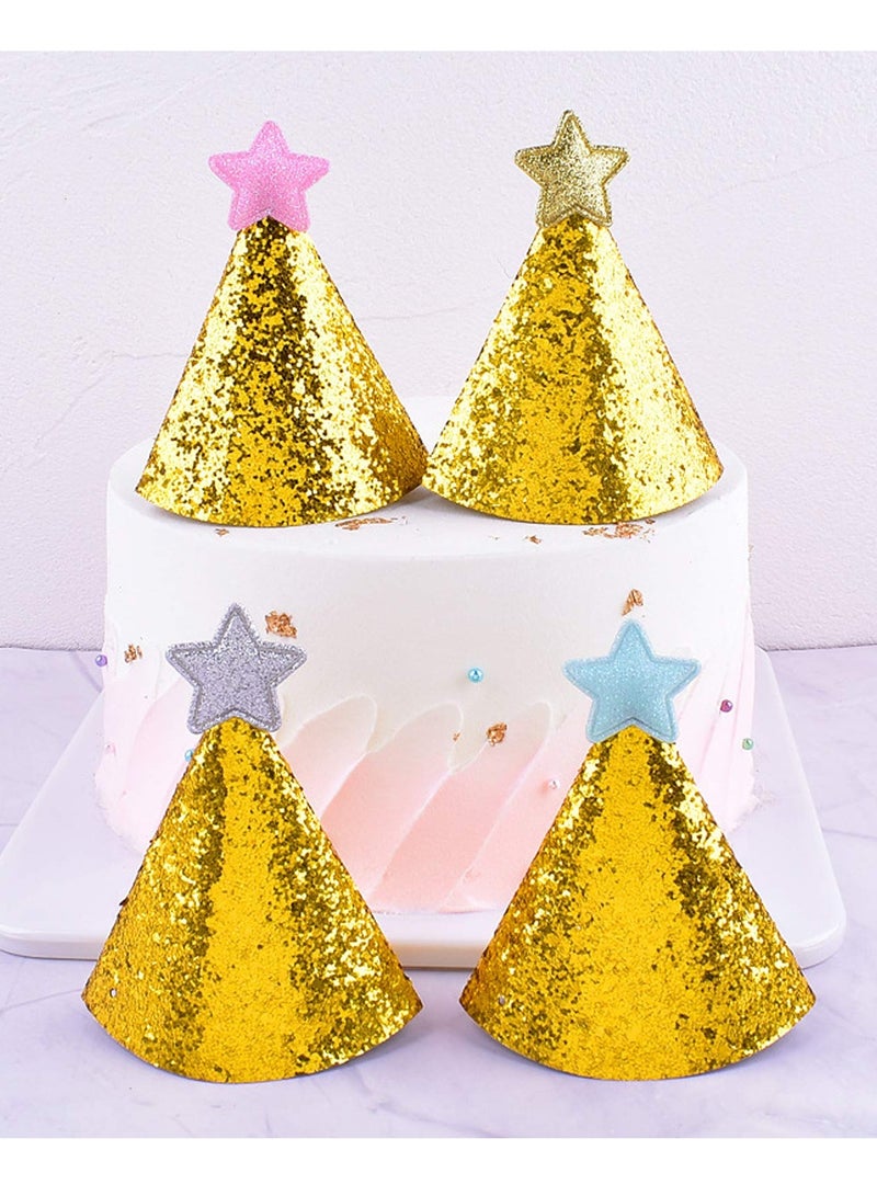 12 Pack Golden Star Birthday Hats Happy Birthday Cloth Party Cone Hats Shiny Party Hat for Kids Adults Pets