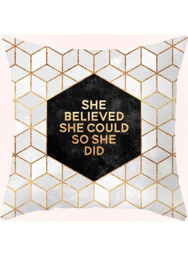 Geometric With Slogan Design Decorative Cushion Cover Multicolour