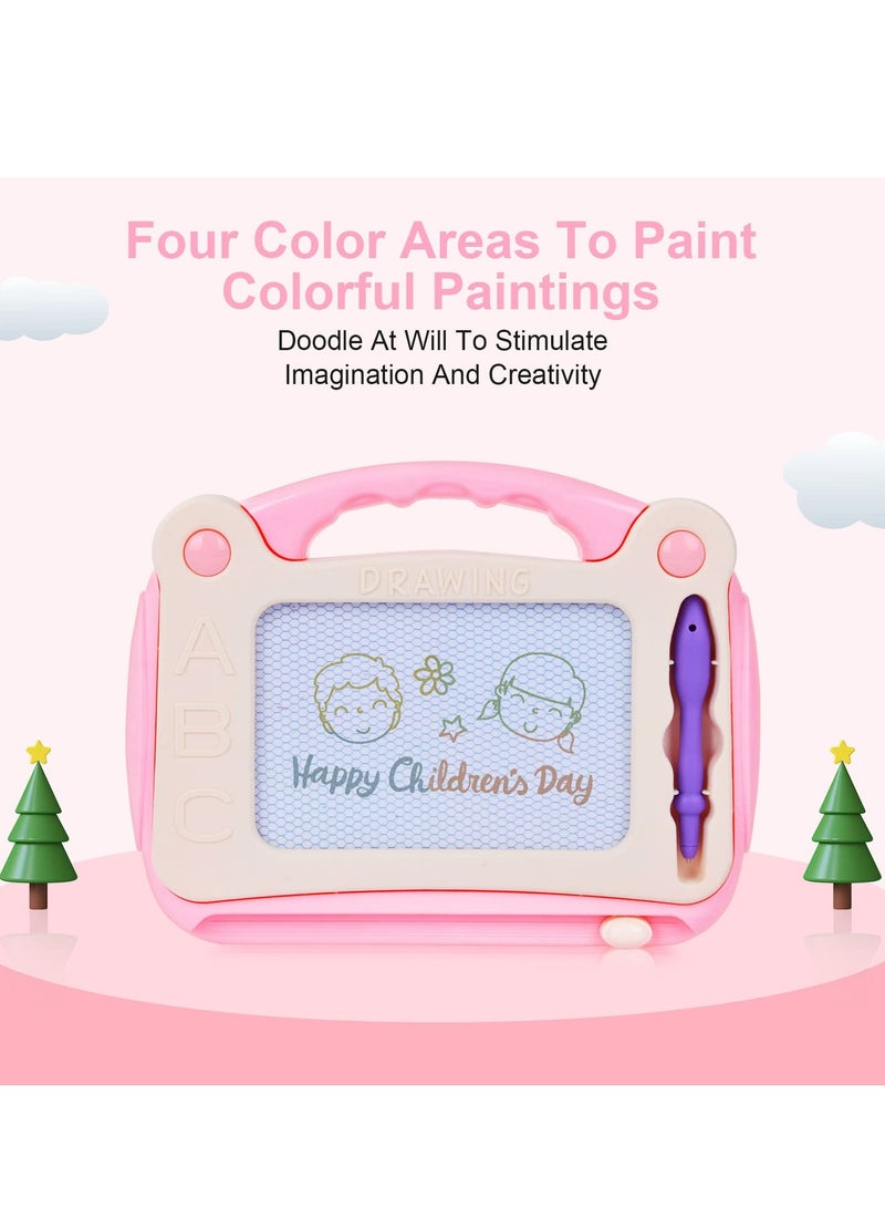 Coloring Magnetic Drawing Board, Toddler Learning Toys for Little Girl Boy, Painting Sketch Pad, Erasable Doodle Sketch Pad with Stampers Cards, Birthday Travel Toys for 3 4 5 6 Years Kid (Pink)