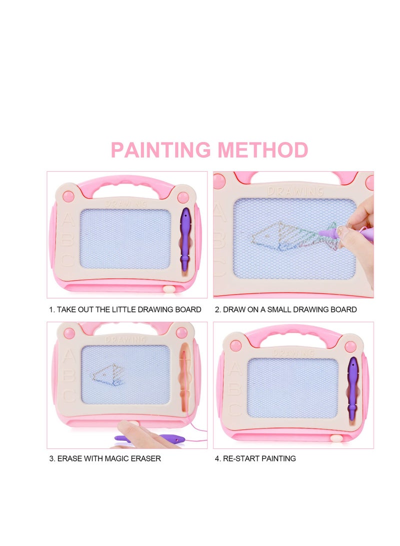 Coloring Magnetic Drawing Board, Toddler Learning Toys for Little Girl Boy, Painting Sketch Pad, Erasable Doodle Sketch Pad with Stampers Cards, Birthday Travel Toys for 3 4 5 6 Years Kid (Pink)