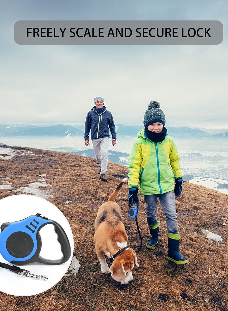Retractable Dog Leash Heavy Duty Dog Leash Suitable for Dogs Up to 25kg, 5m Strong Nylon Tape Anti-slip Handle One-hand Brake One-touch Suspension Lock Tangle-free (Blue)