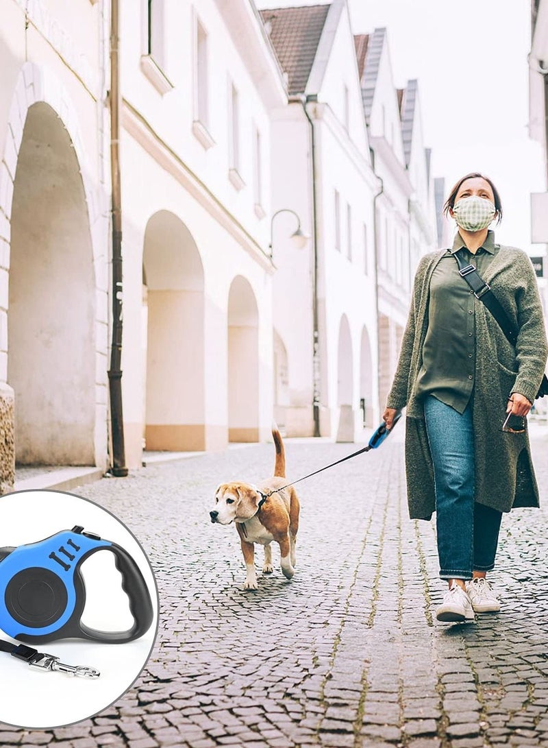Retractable Dog Leash Heavy Duty Dog Leash Suitable for Dogs Up to 25kg, 5m Strong Nylon Tape Anti-slip Handle One-hand Brake One-touch Suspension Lock Tangle-free (Blue)