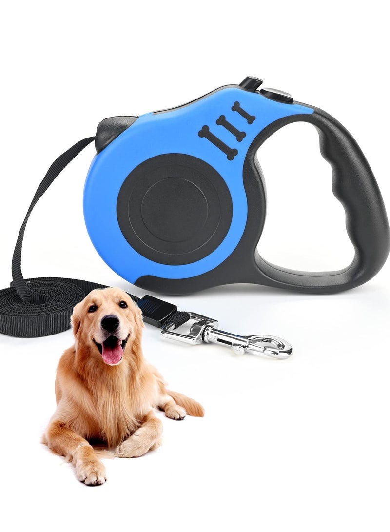 Retractable Dog Leash Heavy Duty Dog Leash Suitable for Dogs Up to 25kg, 5m Strong Nylon Tape Anti-slip Handle One-hand Brake One-touch Suspension Lock Tangle-free (Blue)