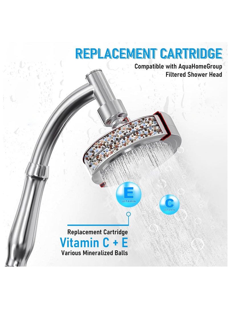 2 Pack Vitamin C + E Shower Head Filter Replacement Cartridge with Various Mineralized Ball Compatible with AquaHomeGroup Filtered Shower Head for Hard Water Remove Chlorine Fluoride Heavy Metal