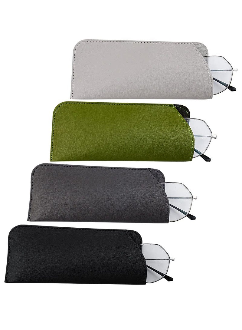 4 Pack Soft Glasses Cases, Reading Glasses Case PU Leather Sunglasses Spectacles Bag Anti-Scratch Eyeglasses Pouch Case for Women Men Kids