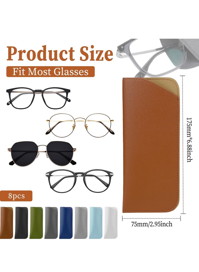 Soft Glasses Cases, 8 Pack Leather Reading Eyeglasses Case Portable Glasses Case Soft Pouch Leather Sunglasses Pouch for Women Men Kids Adults (Color-2)