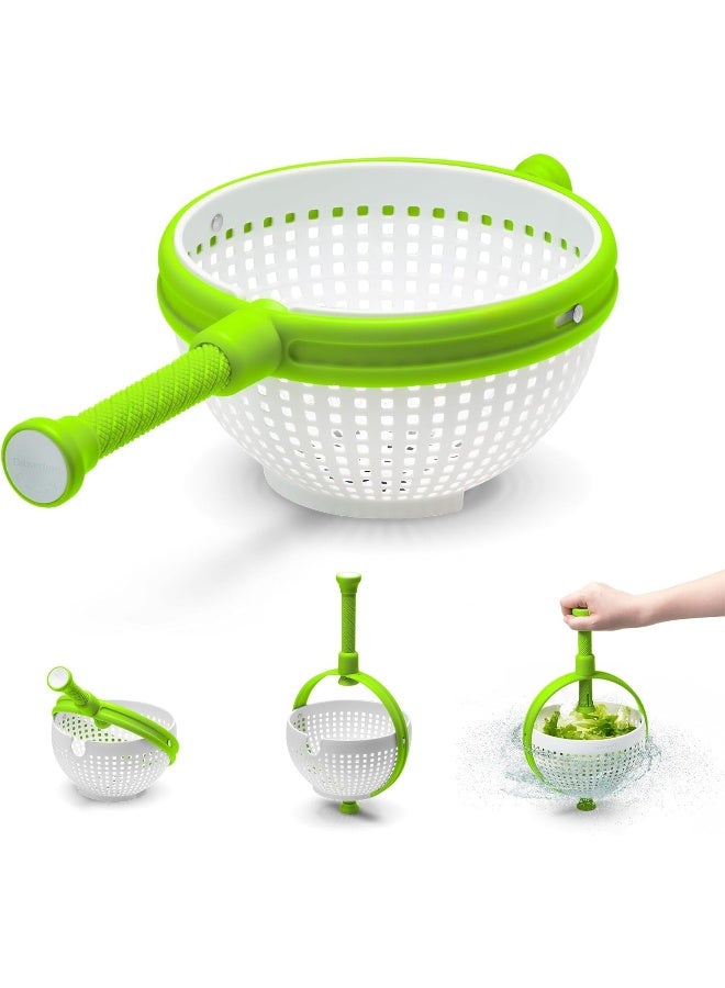 Spina | Easy To Use Salad Spinner | Non Scratch Nylon Spinning Colander | Lettuce Spinner | Colander With Collapsible Handle | White And Green