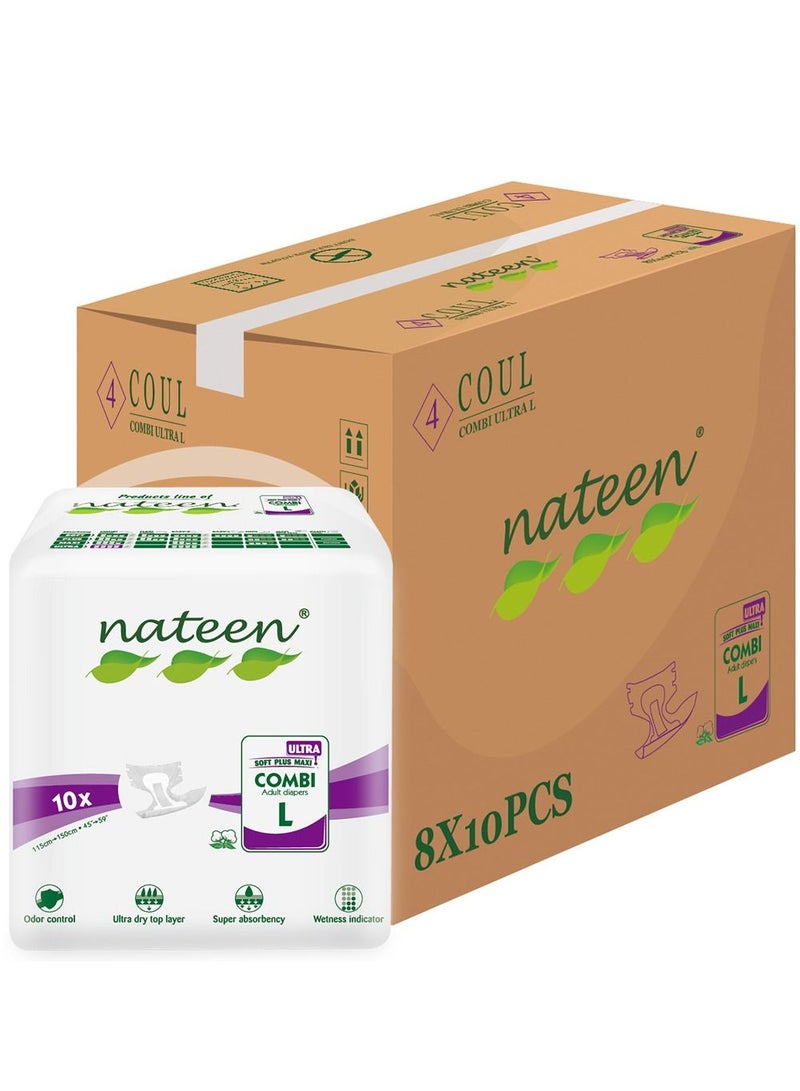 Super Ultra Incontinence Adult Diaper,Large,Waist Size 115-150cm,80 Count Adult Diapers,Disposable Underwear for Men&Women,Briefs with Maximum Absorbency, Leak Protection-3240ml Absorbency.