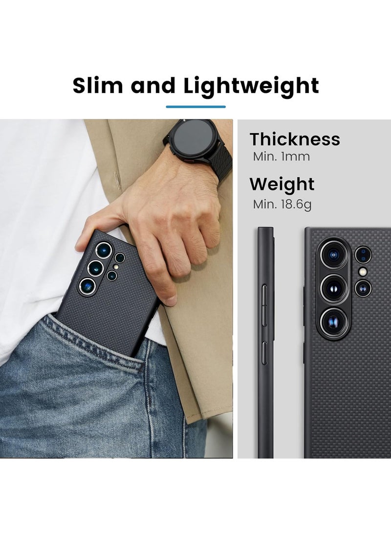 Carbon Case for Samsung Galaxy S24 Ultra Case 6.8 Inch Compatible with Mag Safe Protective S24 Ultra Case 1500D Aramid Fiber Made Pin Button Case - Black