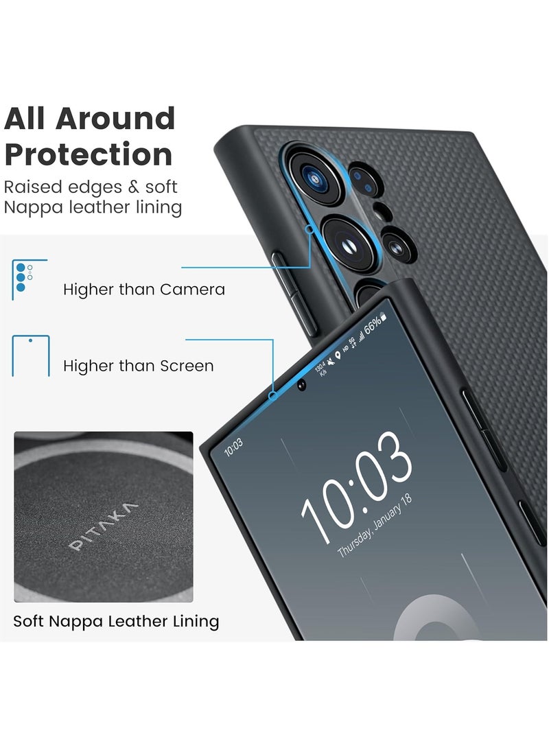 Carbon Case for Samsung Galaxy S24 Ultra Case 6.8 Inch Compatible with Mag Safe Protective S24 Ultra Case 1500D Aramid Fiber Made Pin Button Case - Black