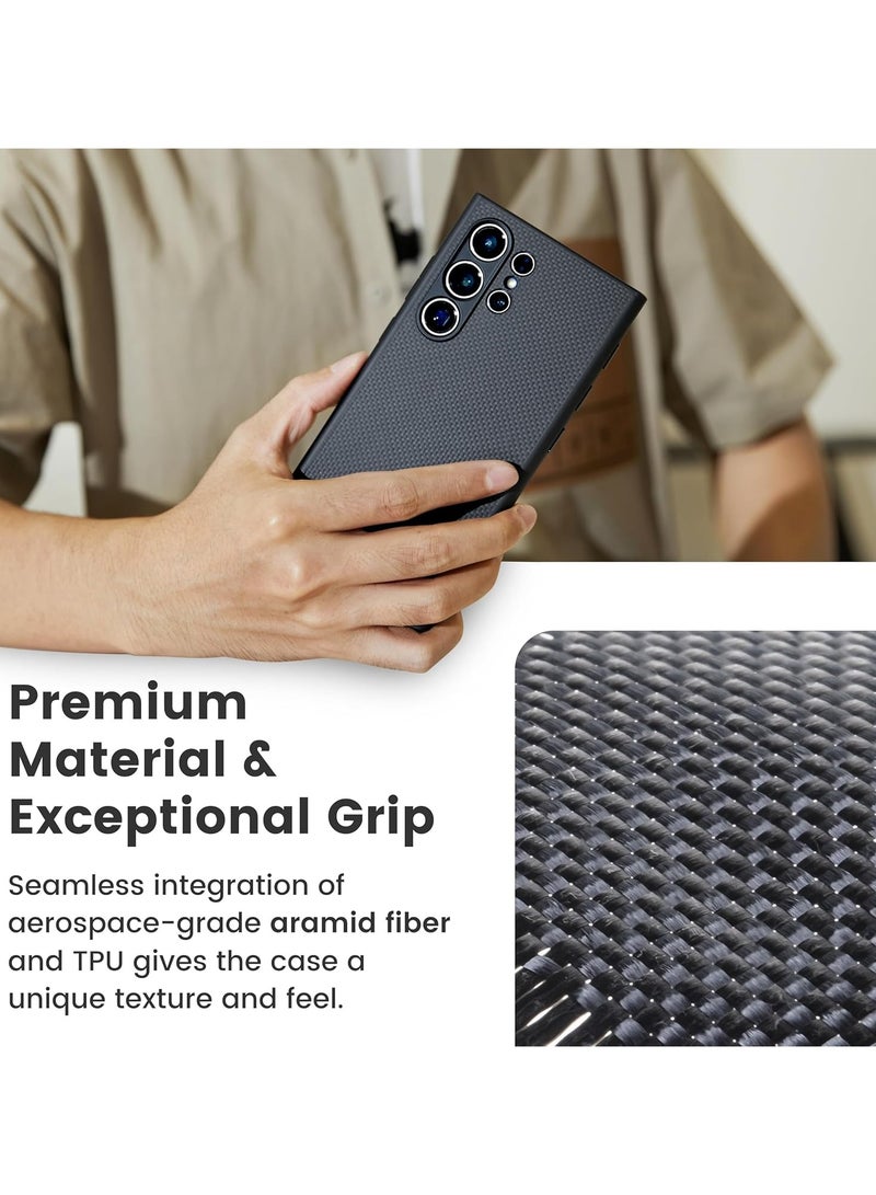 Carbon Case for Samsung Galaxy S24 Ultra Case 6.8 Inch Compatible with Mag Safe Protective S24 Ultra Case 1500D Aramid Fiber Made Pin Button Case - Black