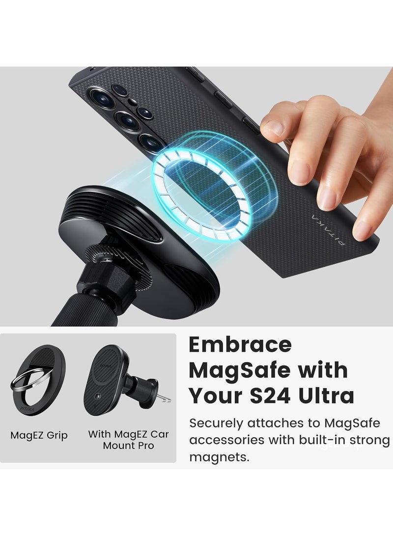 Carbon Case for Samsung Galaxy S24 Ultra Case 6.8 Inch Compatible with Mag Safe Protective S24 Ultra Case 1500D Aramid Fiber Made Pin Button Case - Black
