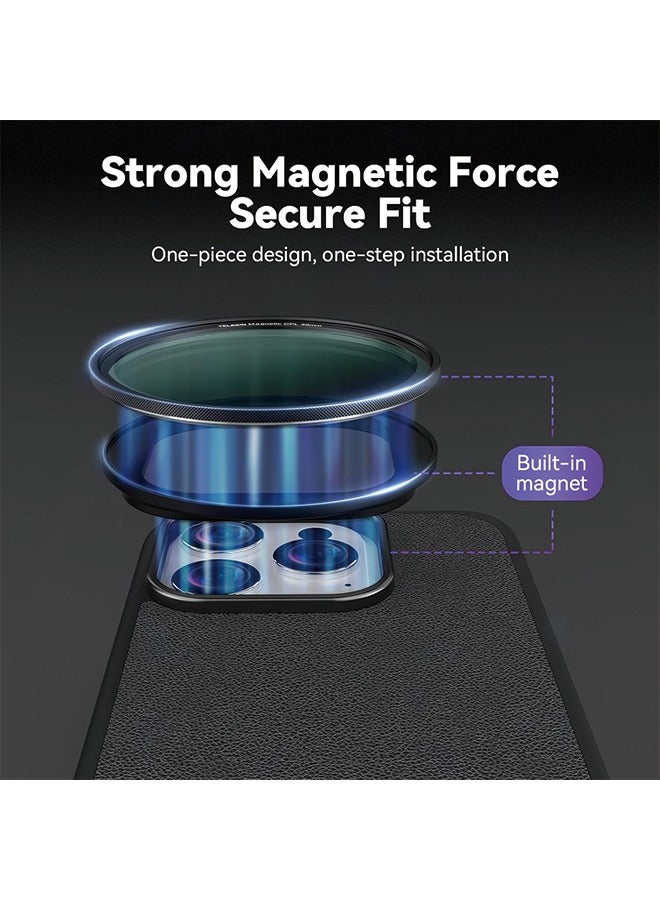 Magnetic Circular Polarizers Filter, 58 MM Phone CPL Filter + Magnetic Phone Case for iPhone 15 Pro Max, Mutil Resistant Coated Super Slim CPL Lens Filtter with HD Optical Glass