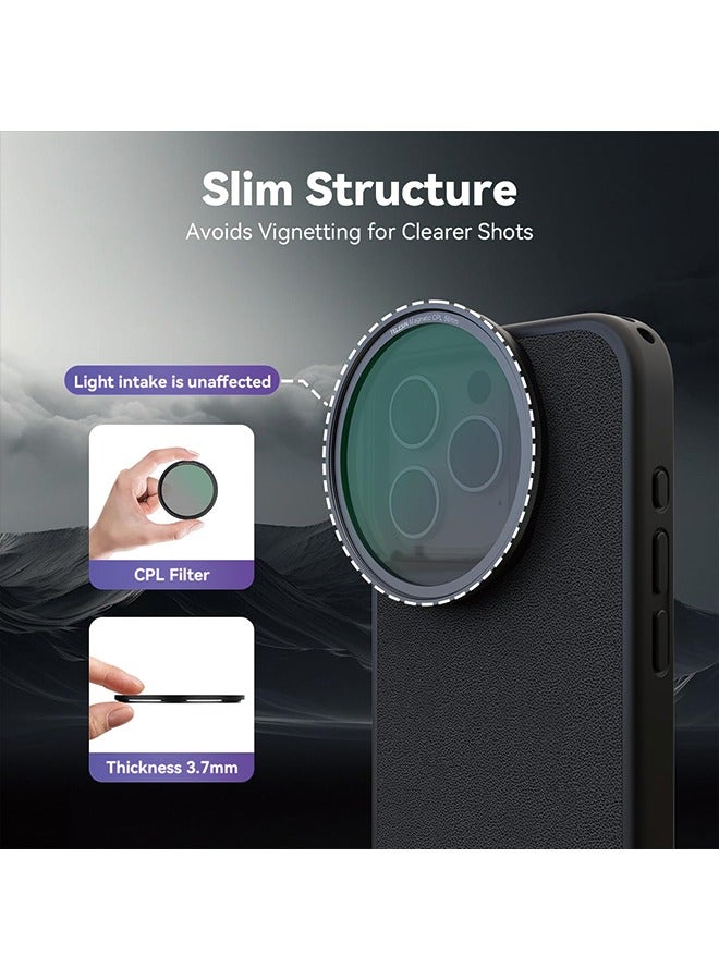 Magnetic Circular Polarizers Filter, 58 MM Phone CPL Filter + Magnetic Phone Case for iPhone 15 Pro Max, Mutil Resistant Coated Super Slim CPL Lens Filtter with HD Optical Glass