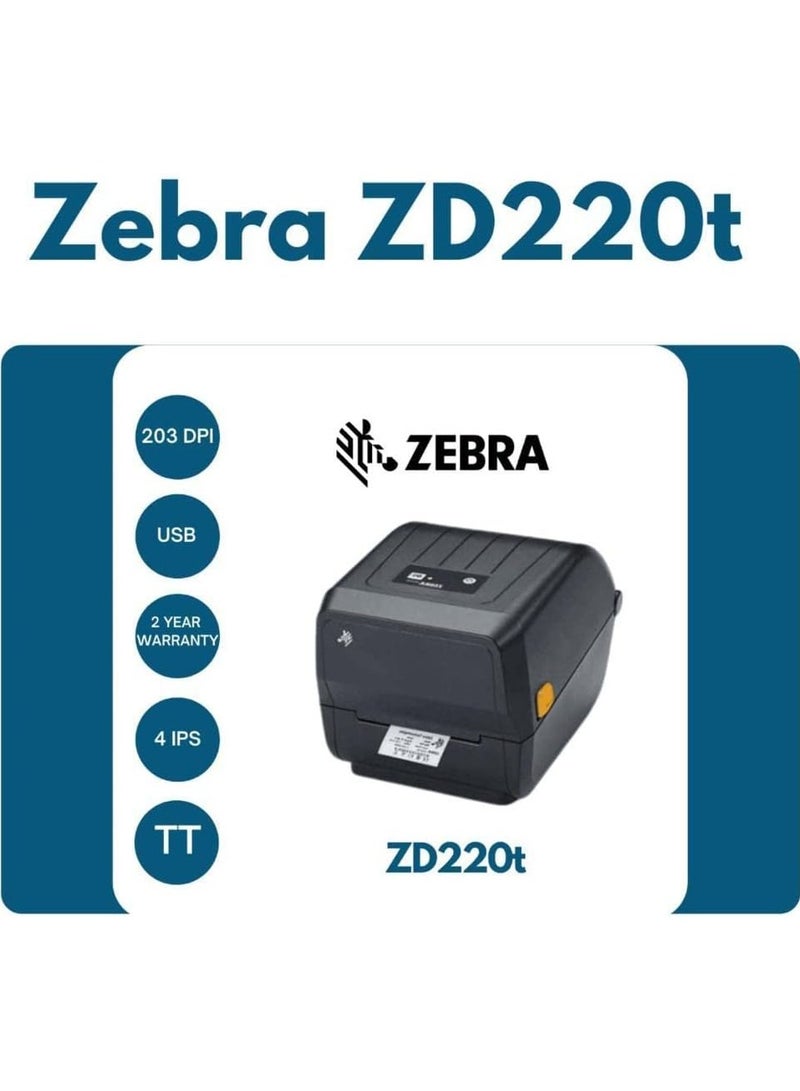 ZEBRA [ZD-220T] Direct Thermal & Thermal Transfer Barcode Printer | Resolution 203DPI | Max Print Width 4 inch | USB | Office Label | Shipping Labels