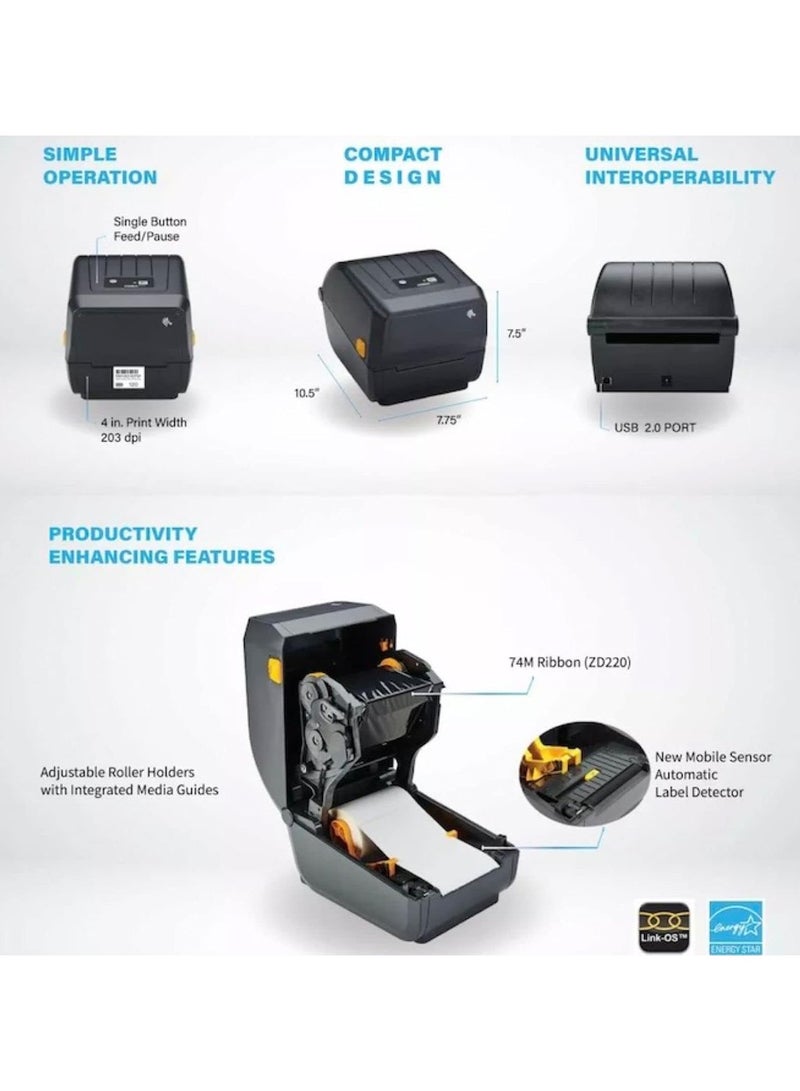 ZEBRA [ZD-220T] Direct Thermal & Thermal Transfer Barcode Printer 203DPI