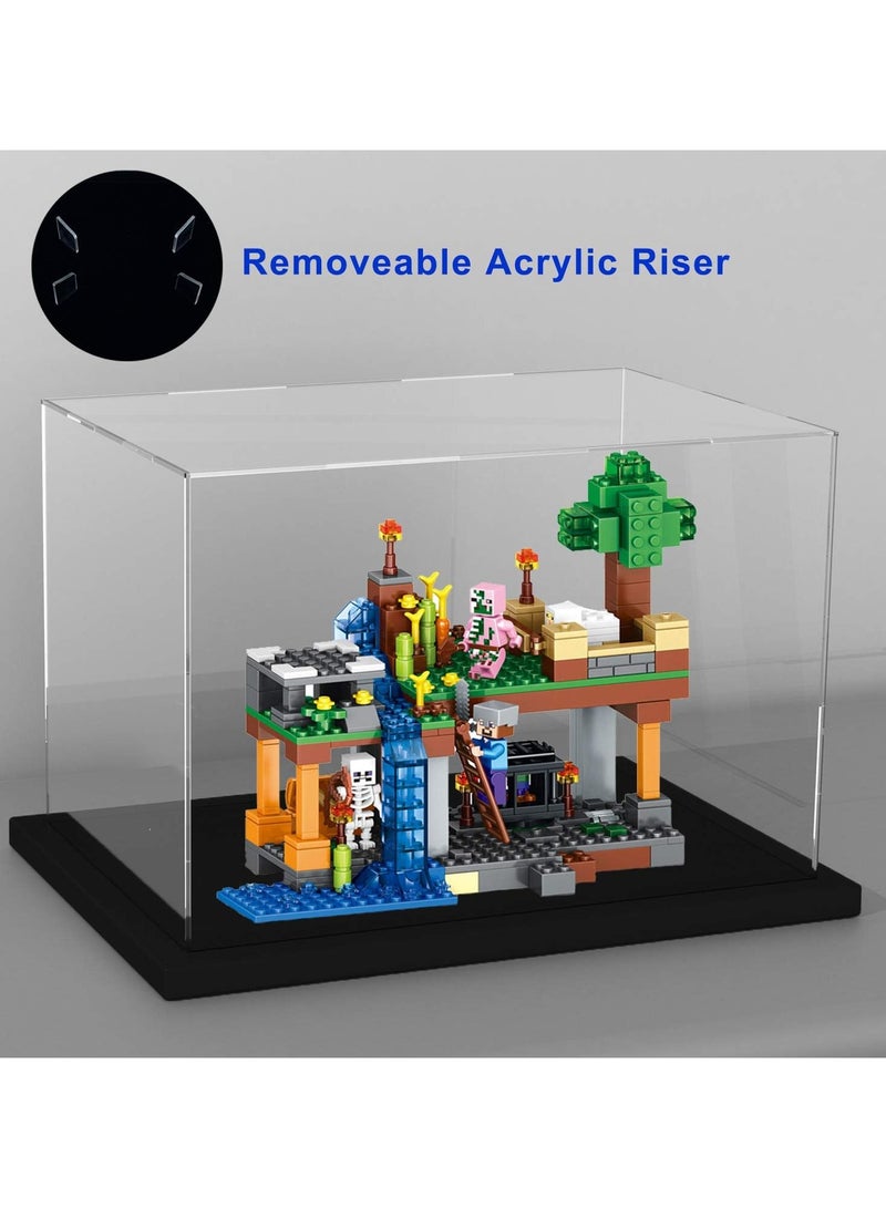 Clear Self-Assembly Acrylic Display Case with Black Velvet Base, Deluxe Dustproof Showcase, Cube Countertop Box for Collectibles, Home Organization (12x8x8 inch)