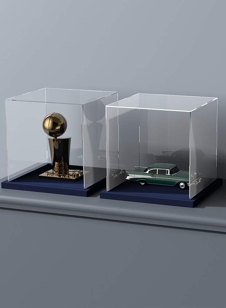 Clear Self-Assembly Acrylic Display Case with Black Velvet Base, Deluxe Dustproof Showcase, Cube Countertop Box for Collectibles, Home Organization (12x8x8 inch)