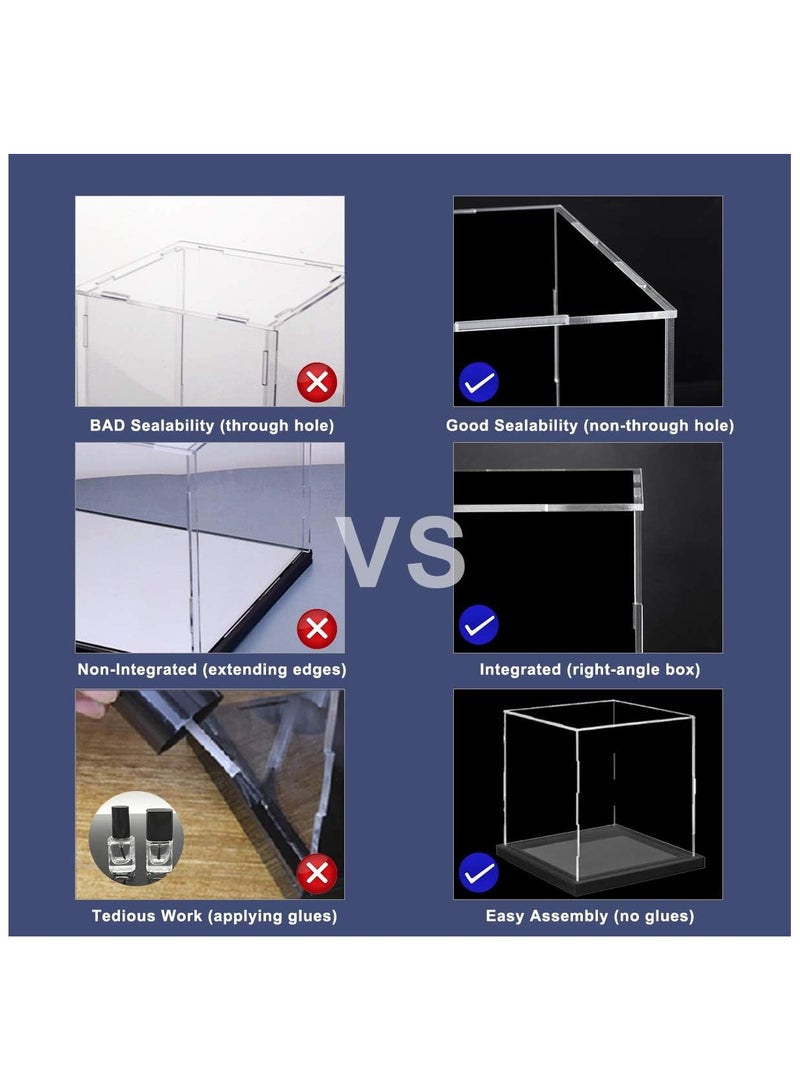 Clear Self-Assembly Acrylic Display Case with Black Velvet Base, Deluxe Dustproof Showcase, Cube Countertop Box for Collectibles, Home Organization (12x8x8 inch)