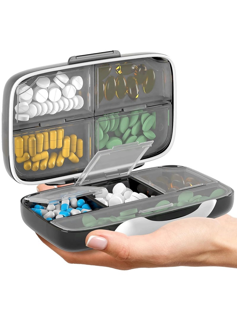 Travel Daily Pill Organizer, 8 Compartments Moisture Proof Small Pill Box for Pocket Purse Daily Pill Case Portable Medicine Vitamin Holder Container Box, Black